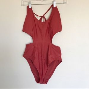 Aerie Red Cut-Out One-Piece Halter Swimsuit Med